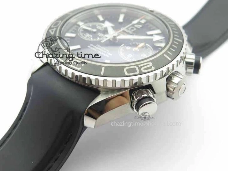 0319 Unisex Planet Ocean Master Chrono 45mm SS OM 1:1 Best Edition Black Dial On Black Rubber Strap A 8171